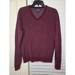 VTG Lands End Mens Supima Cotton V-Neck Sweater M Burgundy geometric classic